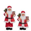 Standing Santa Claus figurine set with gift box and pine needles in red suit - Medium Style (ML-O932)