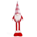 Gnome de Noël en peluche avec bonnet à carreaux rouge et blanc et longue barbe - Style Homme (Barbe Blanche)