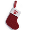 Calcetín navideño de punto rojo para mascotas con borde blanco y huella bordada - Estilo Huella de Pata / Rojo