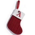 Red cable knit Christmas stocking with white cuff and red embroidered letter A - Letter A