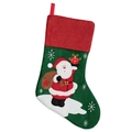 Calcetín navideño rojo y verde con Papá Noel en 3D que sostiene una caja de regalo - Papá Noel Rojo