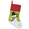 Calcetín navideño verde con bordado de muñeco de nieve y hombre de jengibre festivo - Muñeco de Nieve Rojo