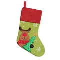 Calcetín de Navidad verde con bordados festivos de renos y copos de nieve - Reno Rojo