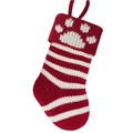 Rood-wit gestreepte gebreide kerstsok met wit pootafdrukpatroon voor huisdieren - Rood Pootje