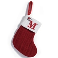 Calza natalizia in maglia rossa con risvolto bianco e ricamo della lettera M - Lettera M