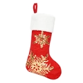 Red Christmas stocking with plush white cuff and embroidered golden sequin snowflakes - Red