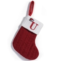 Calza natalizia in maglia rossa con risvolto bianco, lettera U ricamata e mini cappello - Lettera U