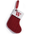 Calza di Natale rossa in maglia a trecce con risvolto bianco e lettera W ricamata - Lettera W
