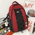 Grande zaino in nylon rosso e nero con cordoncino elastico e ciondolo a forma di cane - Con Ciondolo / Borgogna