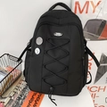Sac à dos en nylon noir grande capacité avec cordon élastique et écussons de marque - Sans Pendentif / Noir