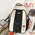 Sac à dos en nylon noir et blanc minimaliste à grande capacité pour étudiantes - Sans Pendentif / Noir Beige