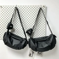 Black high-density nylon techwear messenger bag with adjustable strap and mini pouch - Black Small