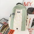 Grand sac à dos en nylon vert et beige avec cordons de serrage stylés et badges - Sans Pendentif / Vert