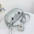 Silver-grey large travel bag in shiny nylon with matching coin pouch and shoulder strap - Grey Small