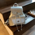 Chic silver metallic backpack with dual twist-lock clasps on a wooden staircase - Silver
