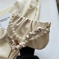 Chic cream white pleated cloud bag with elegant faux pearl handle and PU leather strap - Off White