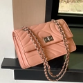 Pink orange quilted leather shoulder bag with wave pattern and silver chain strap - Universal Specification / Pink