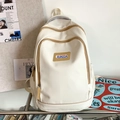 Minimalist off-white and brown trim large capacity backpack with multi-layer zippers - White Without Pendant