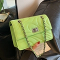 Neon green quilted shoulder bag with silver chain strap and metallic twist lock - Universal Specification / Green