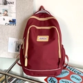 Large capacity burgundy casual backpack for women with stylish beige contrast piping - Red (No Pendant)