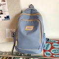 Large misty blue casual backpack with multi-layer zippers and khaki contrast details - Blue Without Charm