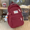 Large capacity burgundy student backpack with cute duck charm in casual school setting - With Pendant / Burgundy