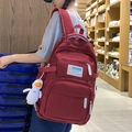 Zaino rosso scuro multi-tasche con ciondolo a forma di anatra per studentesse - Senza Ciondolo / Nero