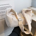 Chic beige oxford cloth dumpling bag with yellow embroidery and wide shoulder strap - Off White