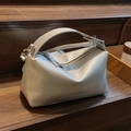 Silver-white lychee grain leather tote bag with top handle and fashion logo - Silver