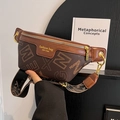 Fashion crossbody waist bag in dark brown letter print leather with golden hardware - Brown