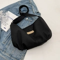 Black nylon crescent crossbody bag with pleated texture and wide woven shoulder strap - Black without Pendant