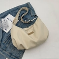 Chic beige nylon dumpling bag with pleated design and adjustable shoulder strap - Off-white Without Pendant