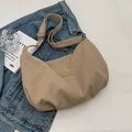 Beige nylon pleated dumpling bag with adjustable strap and fashion leather label - Khaki No Pendant