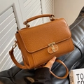 Caramel brown crocodile textured mini flap bag with gold clasp and top handle - Brown