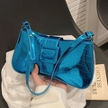 Metallic blue crocodile pattern underarm bag with large square buckle in retro style - Blue
