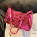 Metallic hot pink crocodile embossed baguette underarm bag with Y2K buckle detail - Pink