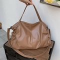 Borsa tote marrone in finta pelle di grande capacità con design a pieghe da ufficio - Cachi