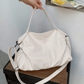Grande borsa tote bianco crema in morbida pelle PU con tracolla regolabile per signora - Bianco Sporco