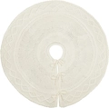 Classic cream white cable knit Christmas tree skirt with ribbon ties on white background - Large Style / Off White