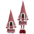 Christmas gnome plush dolls in red and grey with pointed hats and striped legs - Female Style (With Braids)
