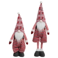 Decorative pair of plush Christmas gnomes with red snowflake hats and striped legs - Male Style (With Beard)