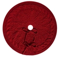 Deep red chunky knit Christmas tree skirt with twisted texture and bow tie closures - 46cm Diameter / Red