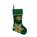Dunkelgrüner Weihnachtsstrumpf aus Samt mit goldener Schneeflocken-Stickerei und Pailletten - Grün