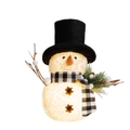 Leuchtender Plüsch-Schneemann mit Zylinder und Tannenzapfen für festliche Weihnachtsdeko - Flacher Hut