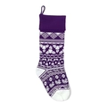 Calza natalizia in maglia viola e bianca con motivi geometrici a fiocco di neve e laccio - Viola
