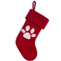 Rote gestrickte Weihnachtssocke mit weißem Plüschpfoten-Design und Aufhängeschlaufe - Rot