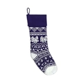 Calza natalizia in maglia con motivi geometrici viola e decorazioni a campanella - Blu e Viola