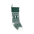 Dark green and white knitted Christmas stocking featuring snowman and geometric patterns - Dark Green