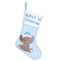 Calza natalizia in peluche azzurro per il primo Natale del bebè con ricamo a elefante - Blu