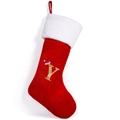 Red Christmas stocking with gold glitter letter Y embroidery and white plush cuff - Style Y